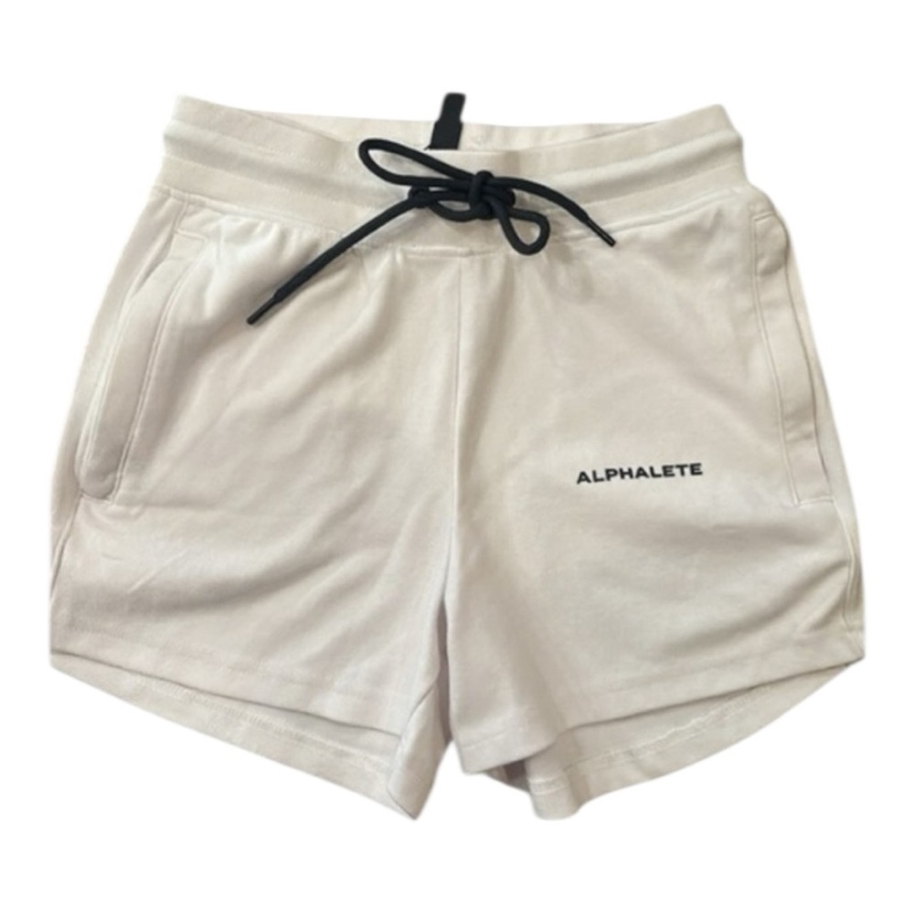 ✨ NWT Alphalete Essential Core Shorts, White w/ Black Drawstring – Small